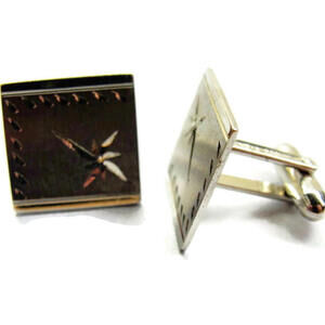 LaMode Diamond Cut Square Detailed Cufflinks Vintage Sterling Silver 925 Shirt